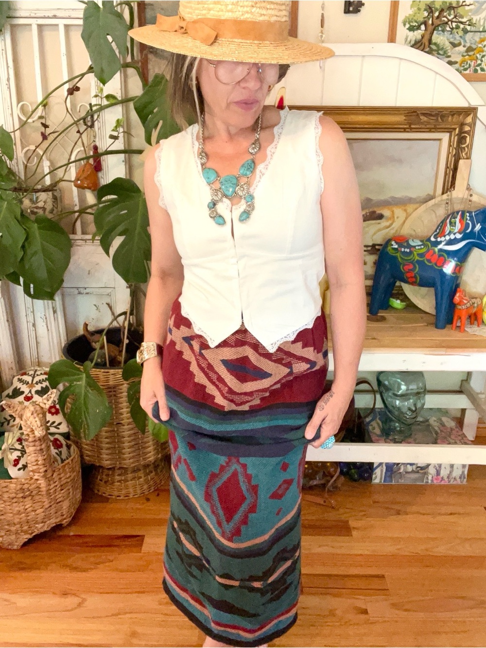 Vintage E. Clair Designs Western 70s Aztec Southwestern Print Blanket Skirt